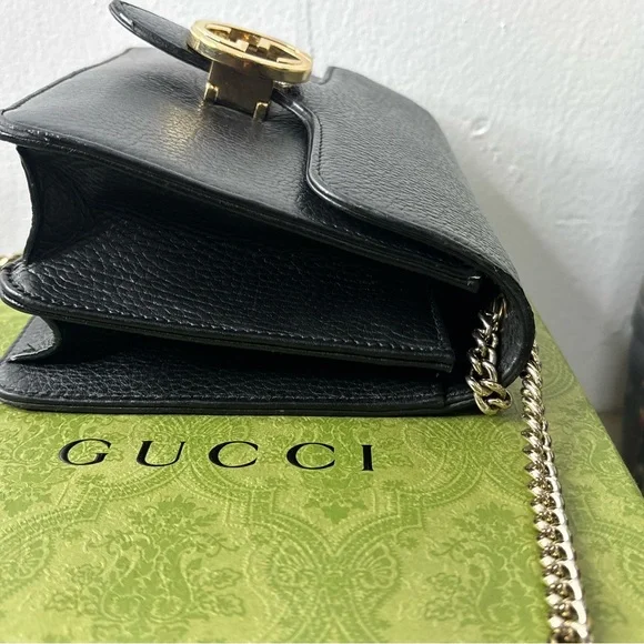 Gucci Interlocking G Dollar Small Black Leather Crossbody with Gold Chain - Picture 8 of 14